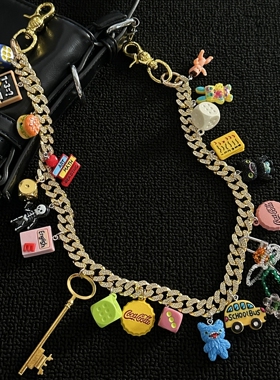 ironworks多巴胺系列金色镶钻古巴裤链明星同款秀场配饰穿搭单品