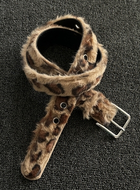 ironworks毛绒豹纹腰带y2k时尚复古单品男女同款设计感金属针扣带