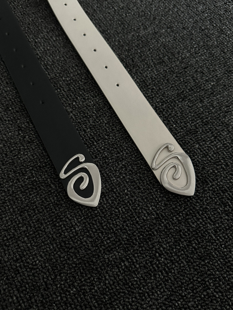 Stu Style LAOSHU Niche Textured Belt Cleanfit Fashion Accessory Metal Letter Belt Simple Vibe Style