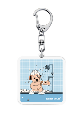 BOKC-006 BURGER & OLAF 泡泡浴小狗 美式复古方形 亚克力 钥匙扣