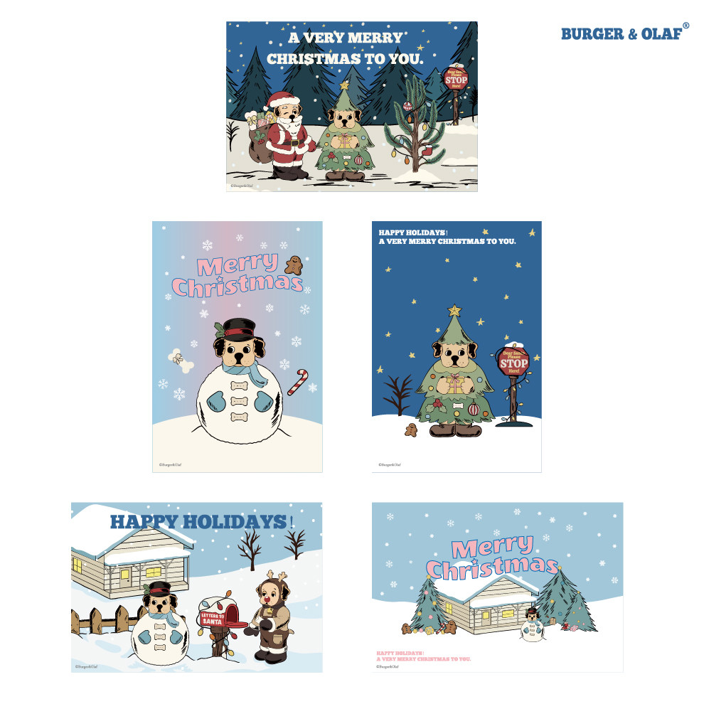 BOPC-001 BURGER&OLAF 圣诞限定圣诞树小狗 雪人 拉布拉多 明信片