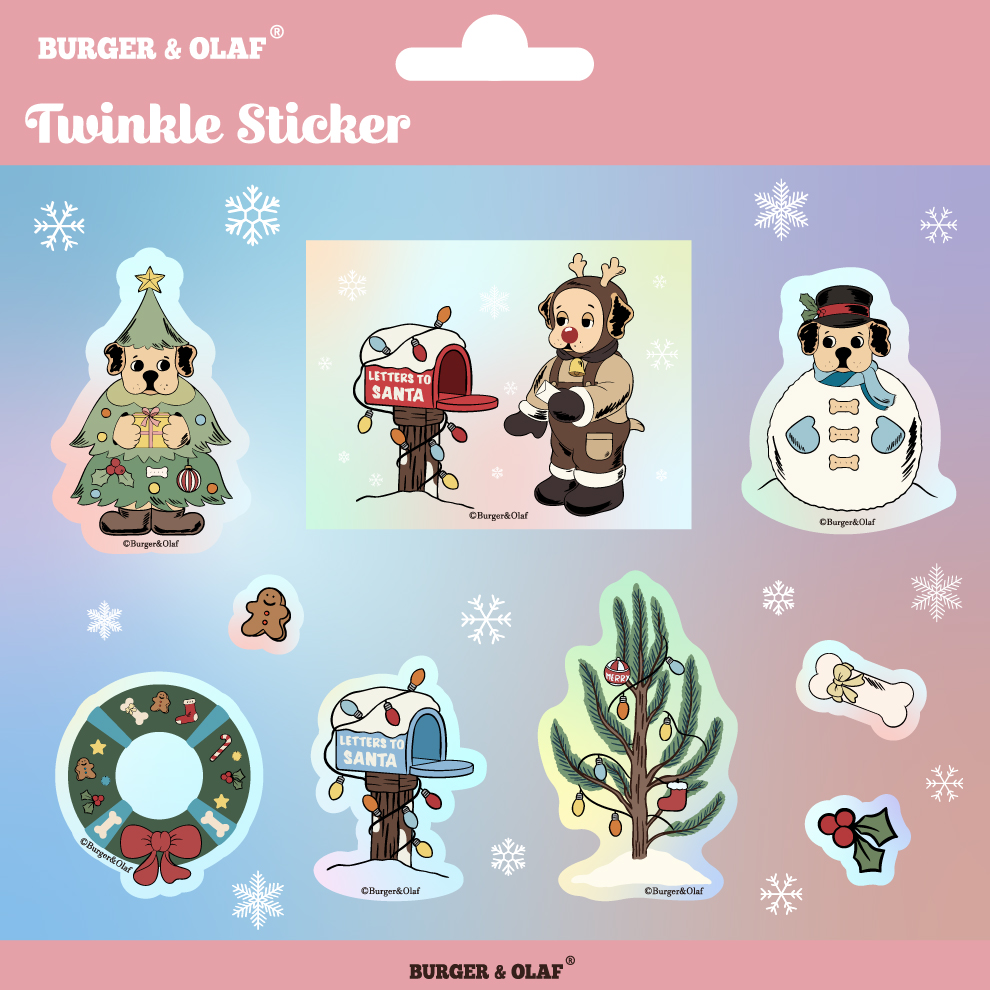 BOST-003 BURGER&OLAF  圣诞树小狗 雪人 拉布拉多 镭射 贴纸