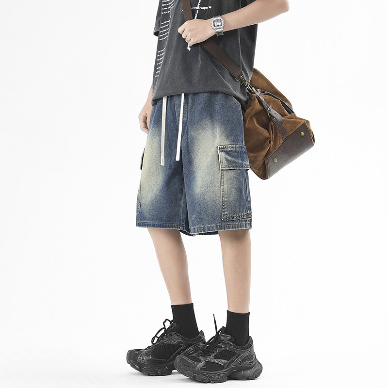 牛仔短裤2025新款美式潮牌五分裤休闲时尚百搭工装裤短裤男款夏季