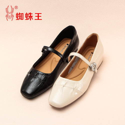 蜘蛛王真皮玛丽珍女鞋春季新款