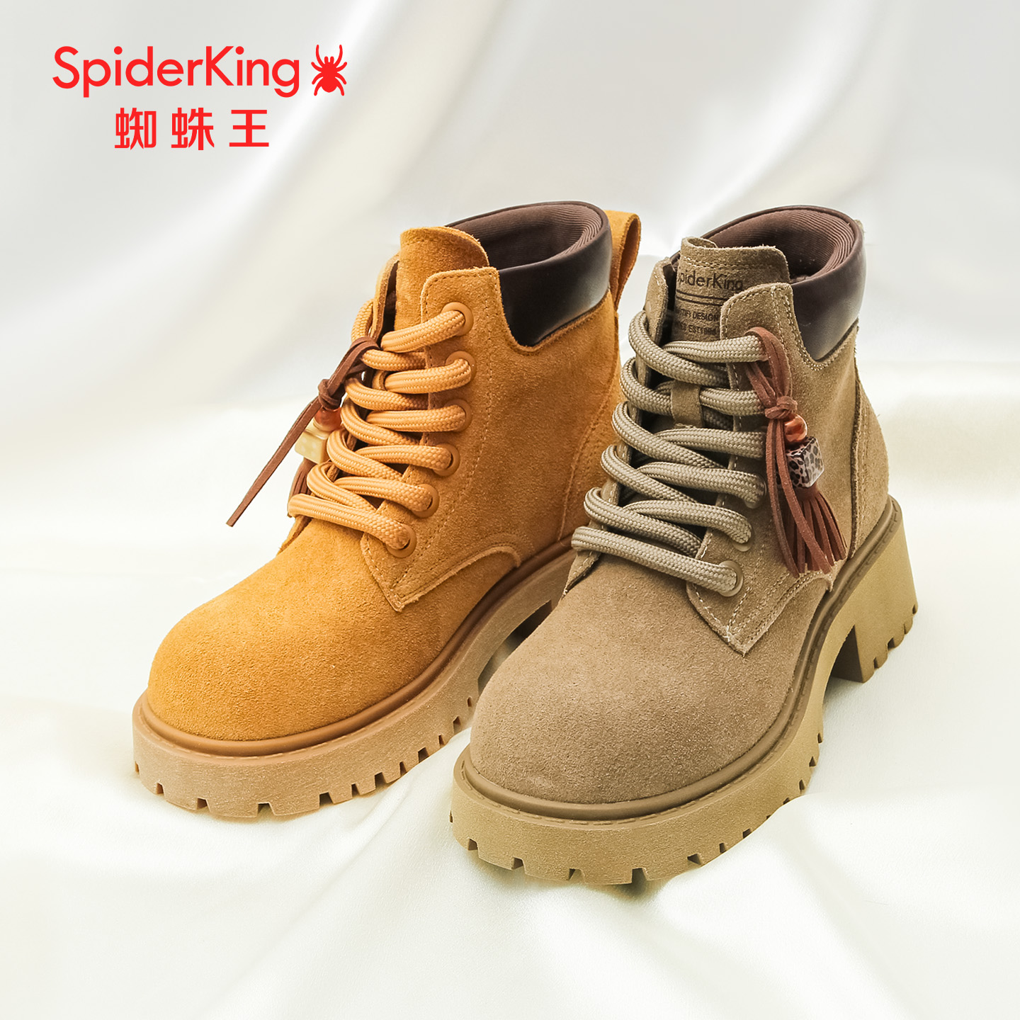 SPIDER KING/蜘蛛王正品女马丁靴2025秋新款工装大黄靴登山户外厚