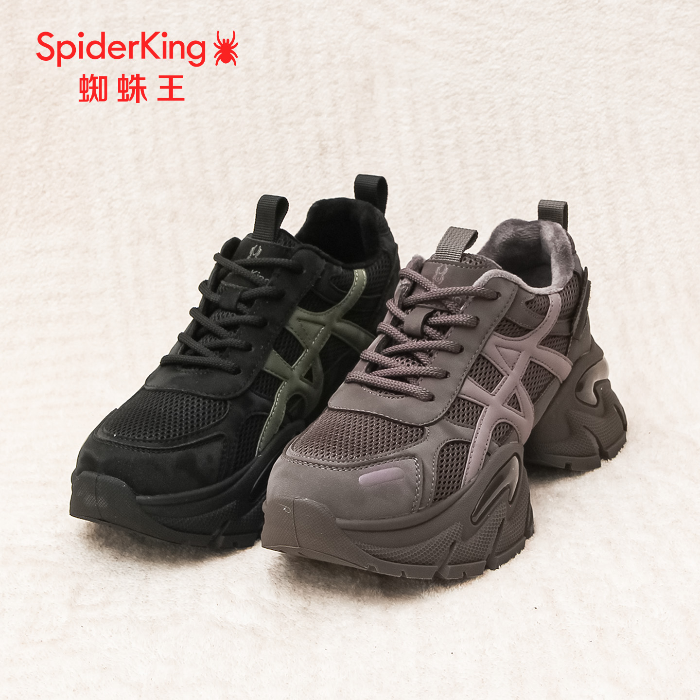SPIDER KING/蜘蛛王正品女老爹鞋2025冬加绒保暖潮酷运动气垫厚底