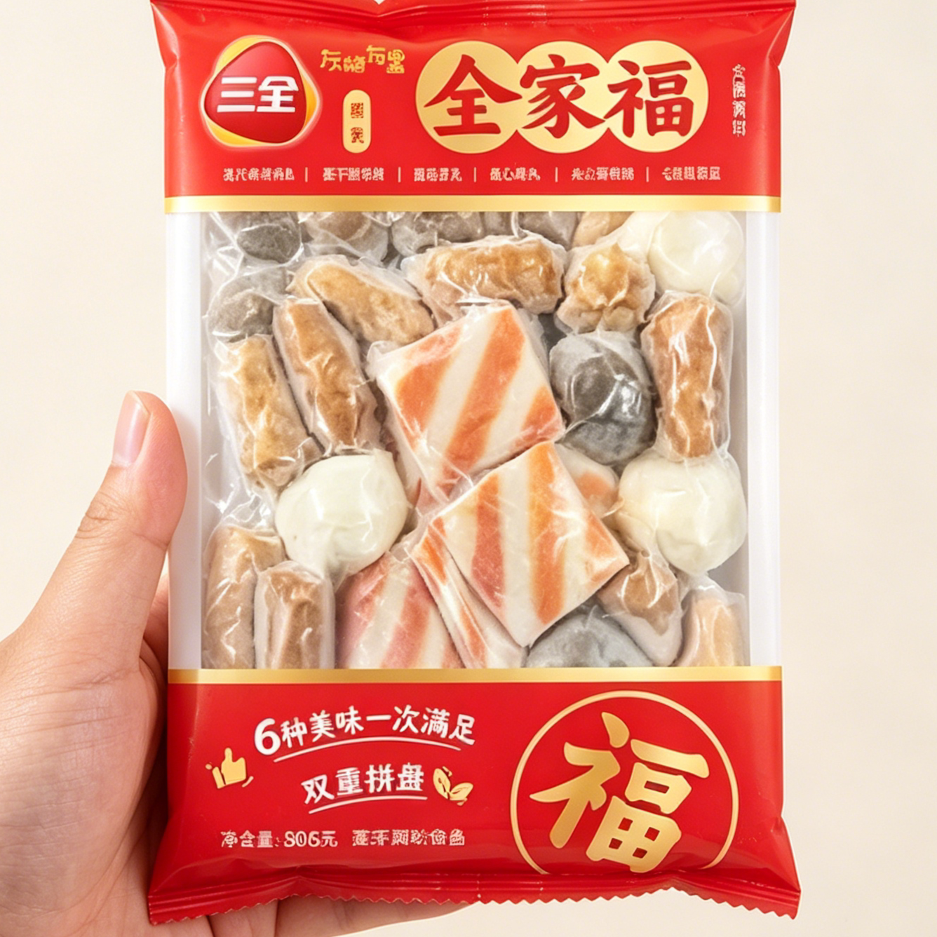 三全全家福火锅丸子真空锁鲜装牛肉丸麻辣烫火锅食材速食半成品