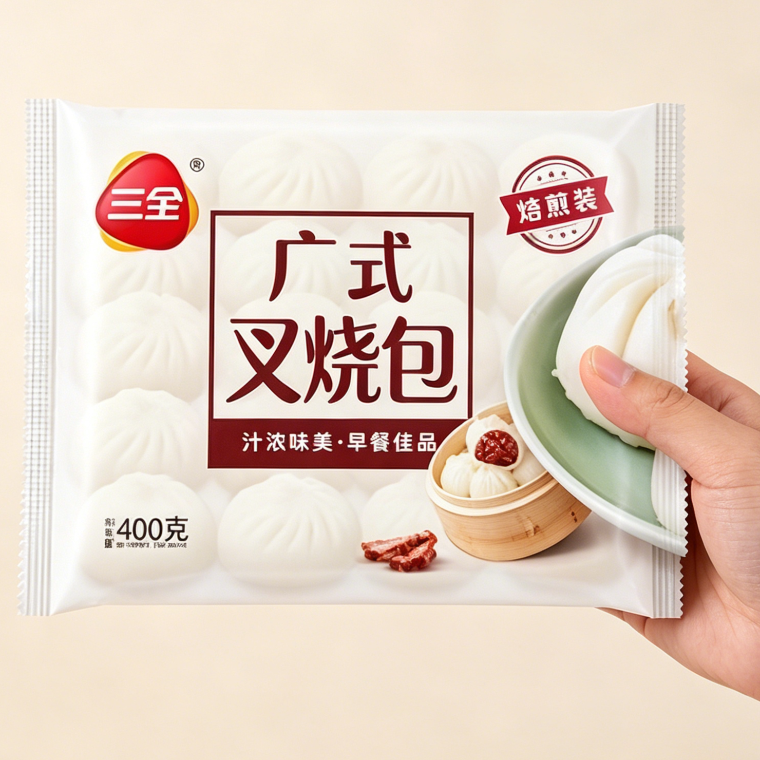 三全广式叉烧包早茶点心蜜汁大猪肉包子早餐半成品食品冷冻速食品