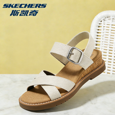 Skechers斯凯奇凉鞋女款夏季交叉绑带休闲舒适楔形一脚蹬沙滩鞋