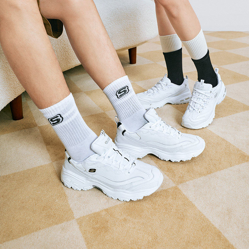 Skechers斯凯奇官方情侣小白鞋子老爹鞋女透气增高运动鞋白色男鞋,运动鞋new,运动休闲鞋,淘宝优惠券,粉丝福利购,淘宝优惠卷