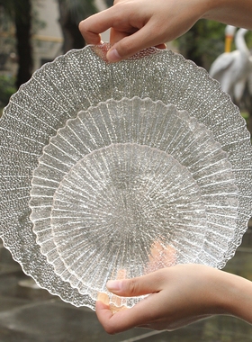 花棱高颜值金边透明玻璃西餐甜品水果盘子轻奢高档点心小吃碟精致