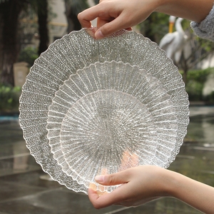 花棱高颜值金边透明玻璃西餐盘