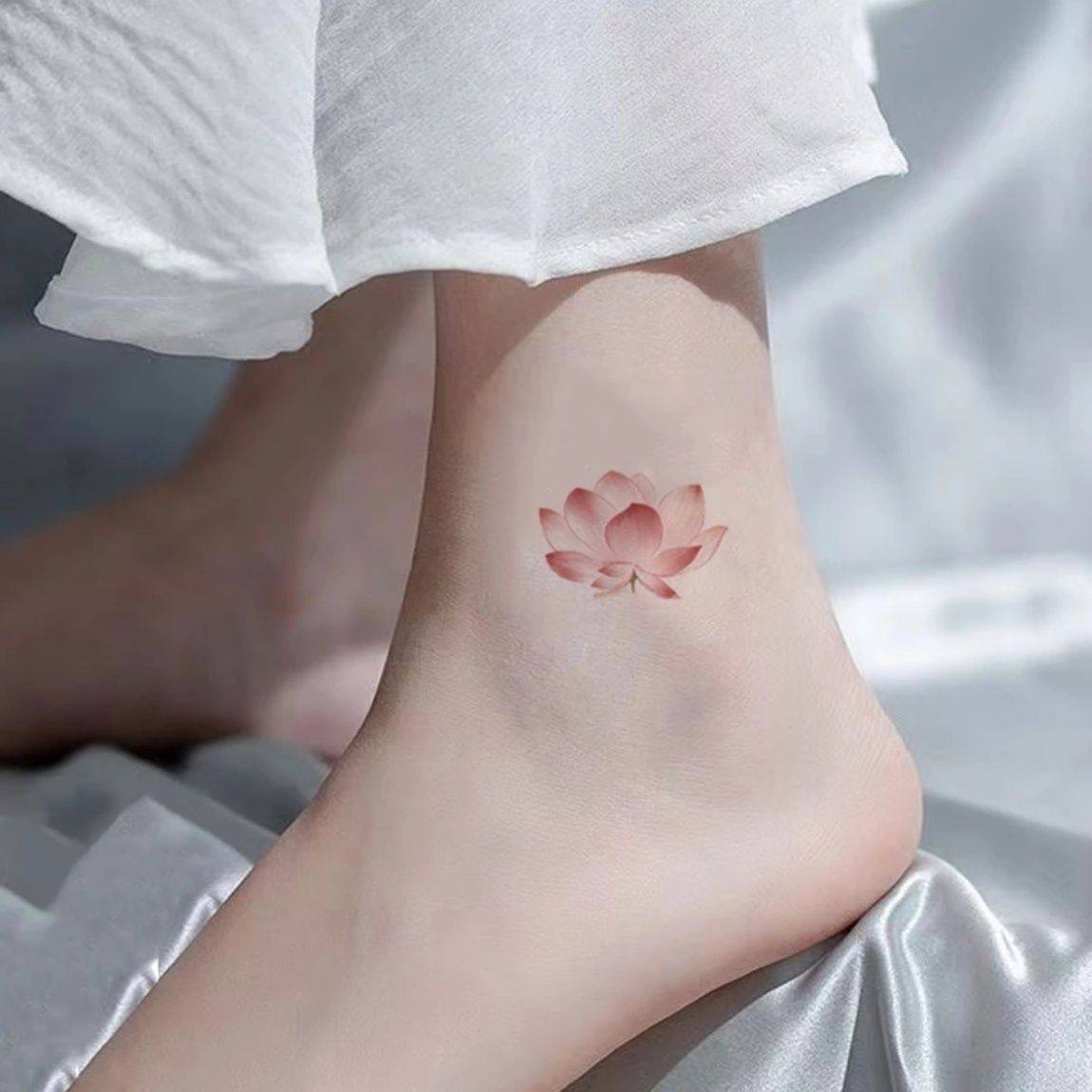 好运莲莲纹身贴防水女持久美好寓意高颜值脚踝唯美小清新逼真彩绘