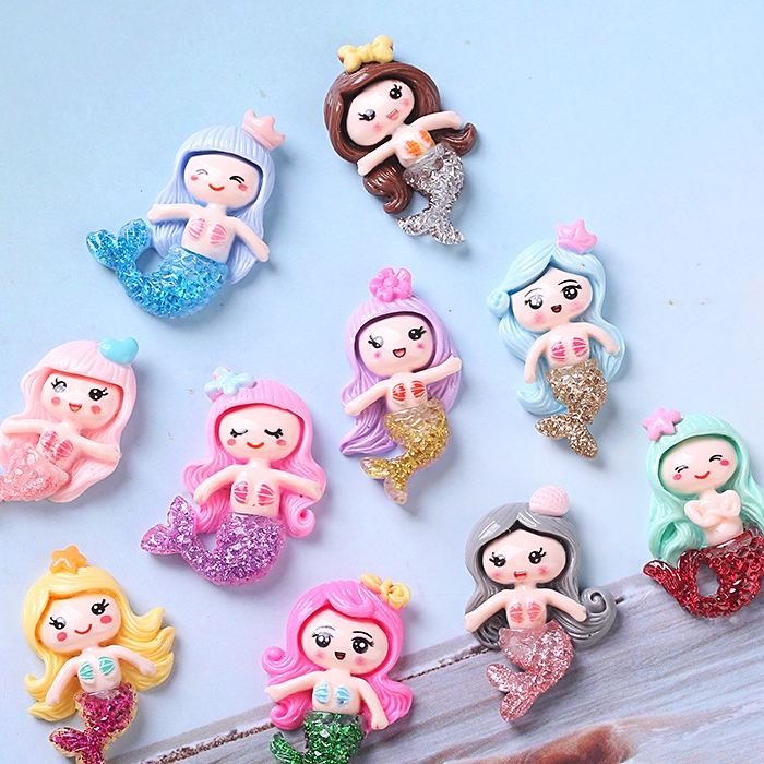 树脂闪粉美人鱼配件 奶油胶手机壳文具盒收纳盒漱口杯贴片材料