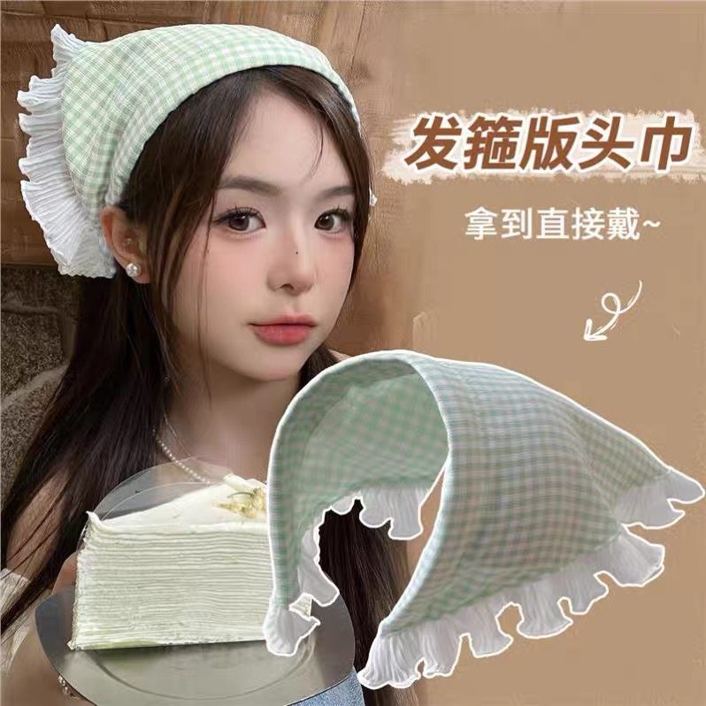 多巴胺头巾田园风发箍春夏拍照出片格子发巾法式蕾丝三角巾女海边,饰品/流行首饰/时尚饰品新,发饰,淘宝优惠券,粉丝福利购,淘宝优惠卷
