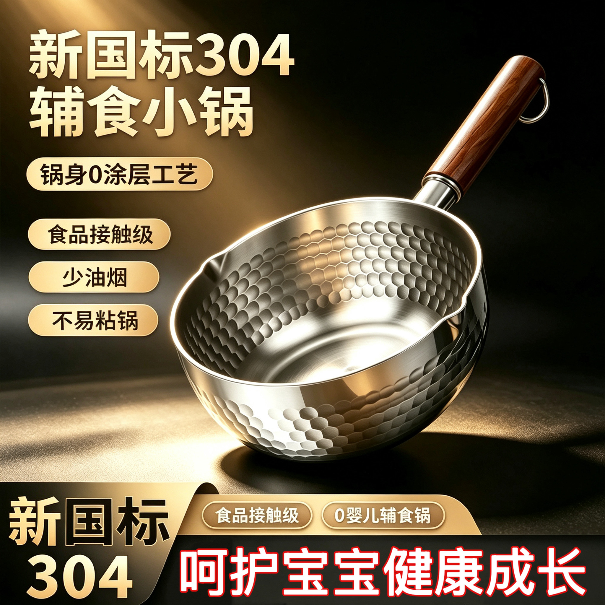 304不锈钢雪平锅奶锅家用不粘锅婴儿辅食锅宝宝专用锅煮粥锅煮面