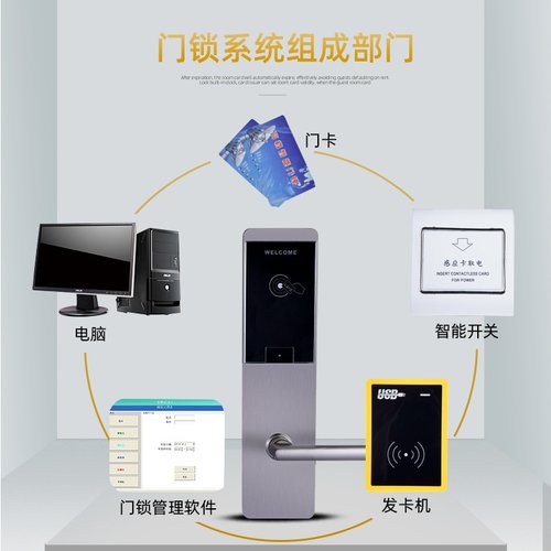坚荣酒店门锁简约时尚不锈钢IC刷卡感应锁智能发卡系统管理电子锁