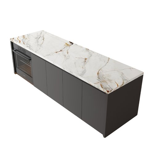 轻奢极简齐平款岩板岛台餐桌一体开放式厨房中导台多功能高端