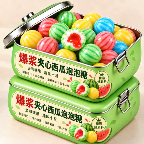 爆浆夹心西瓜泡泡糖酸甜果味