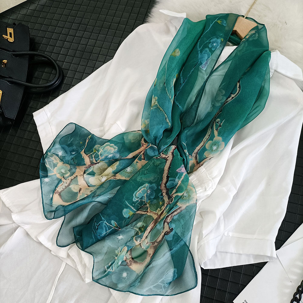 丝巾夏季薄妈妈款梅花丝巾柔软亲肤防晒披肩装饰小丝巾女韩版新款