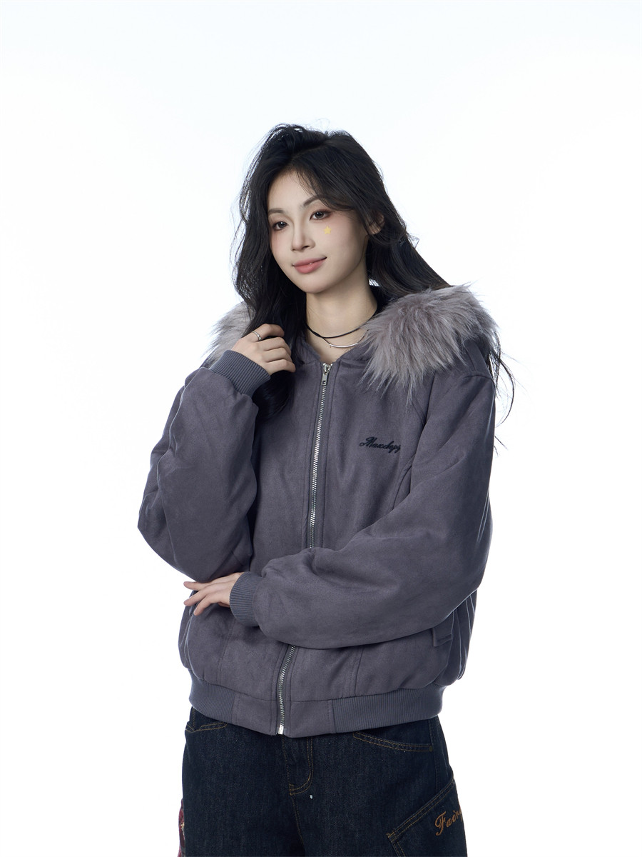 thumbnail for ONLPP Winter New American Style Detachable Fur Collar Hooded Cotton Jacket Women's Pie Overcome Warm Cotton Jacket