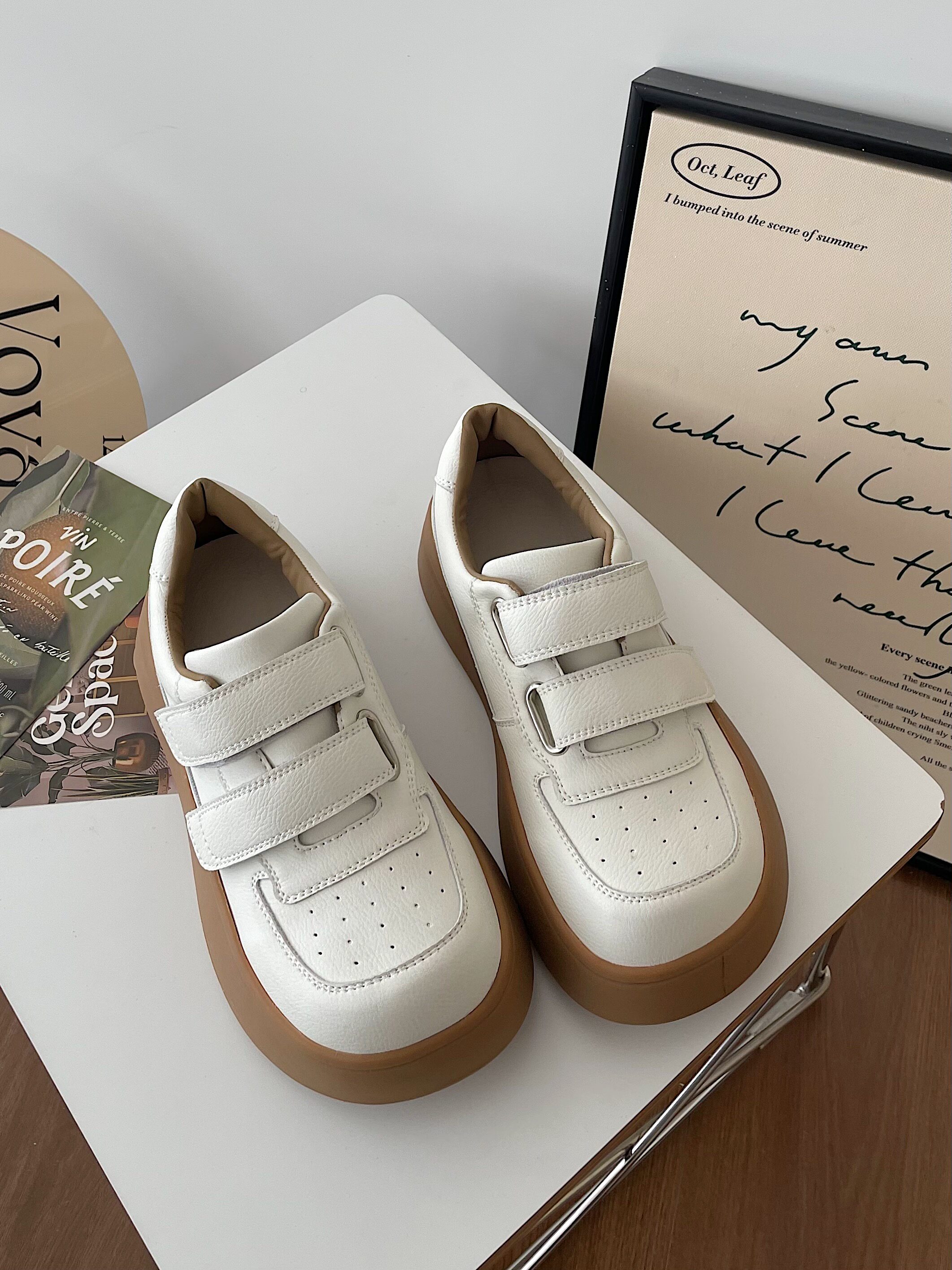 怪人李丑萌大头鞋女圆头小白鞋2024新款秋季百搭厚底魔术贴板鞋子