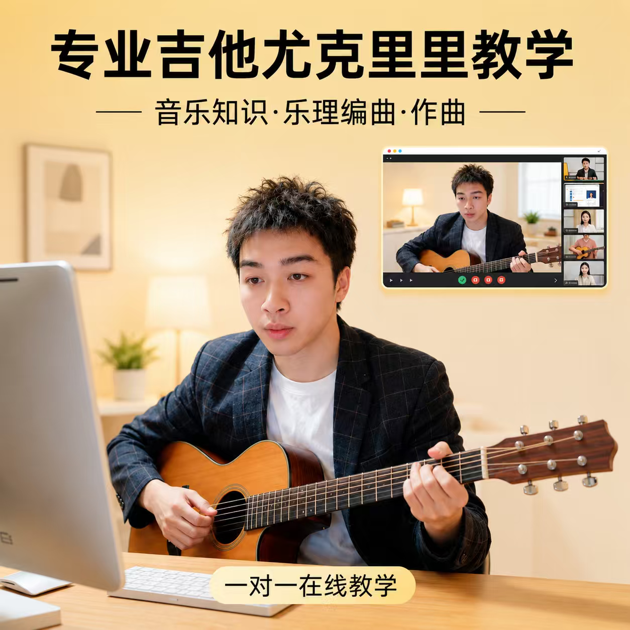 成人儿童吉他尤克里里一对一在线教学 零基础到进阶 系统速成陪练图片