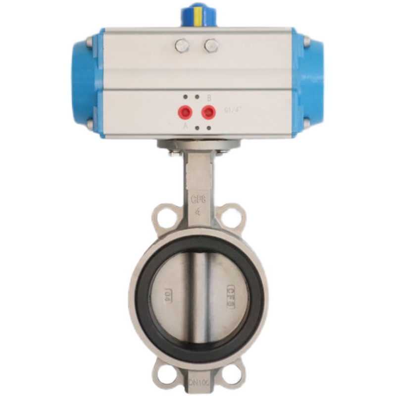 气动蝶阀304不锈钢四氟D671X/F-16P对夹式蝶阀耐酸碱阀门DN50 100