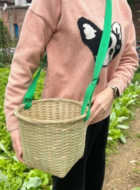 可斜跨采茶篓竹编手工编织茶叶篓
