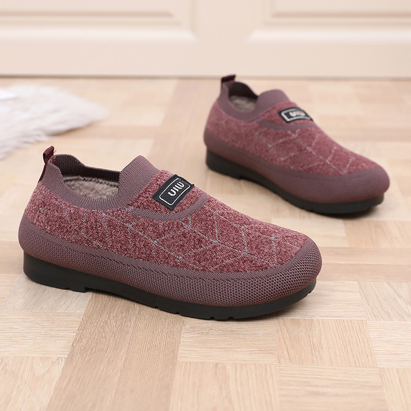 冬季新款加绒加厚妈妈棉鞋老北京布鞋女中老年人一脚蹬保暖豆豆鞋