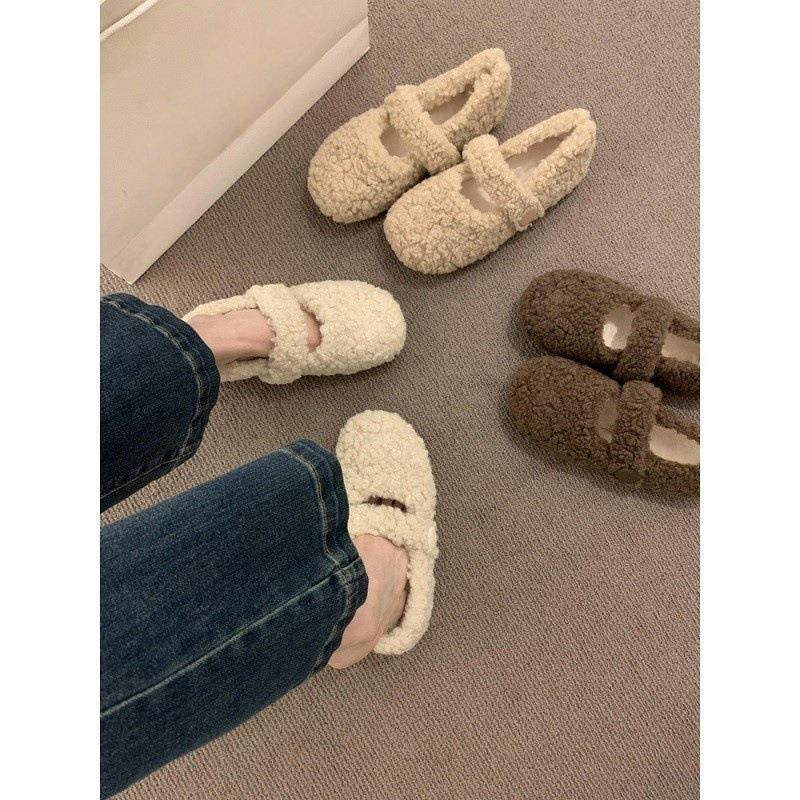 温柔仙女风圆头一字带毛毛鞋女秋冬外穿平底孕妇保暖豆豆棉鞋,户外/登山/野营/旅行用品,其他户外鞋,淘宝优惠券,粉丝福利购,淘宝优惠卷