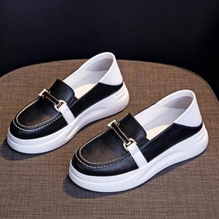 女乐福鞋 女休闲板鞋 2024秋新款 百搭一脚蹬皮鞋 厚底单鞋 小白鞋