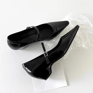 浅口通勤高跟鞋 法式 尖头单鞋 粗跟玛丽珍女鞋 气质一字扣带新款