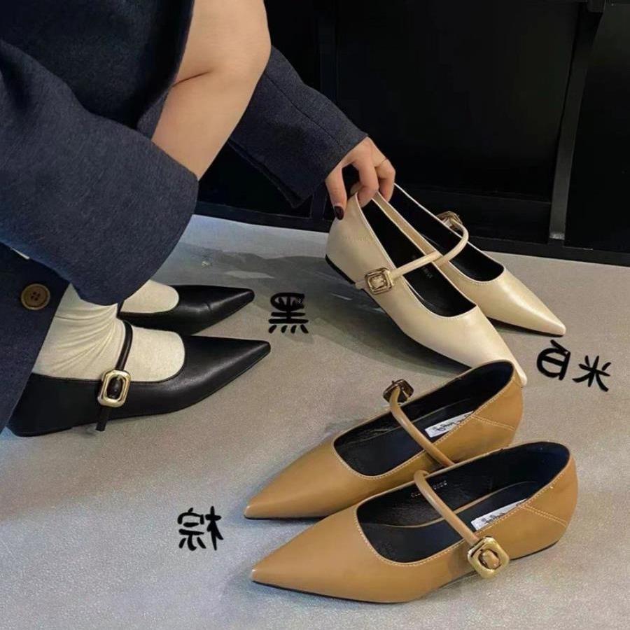 法式新款尖头一字扣带玛丽珍鞋气质时尚百搭小皮鞋工作女单鞋