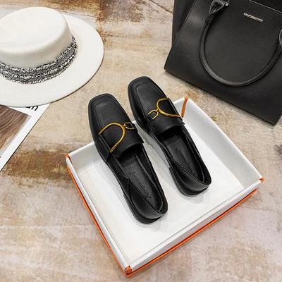 时装奶奶鞋一脚蹬大码乐福单鞋女英伦风平底加绒小皮鞋-