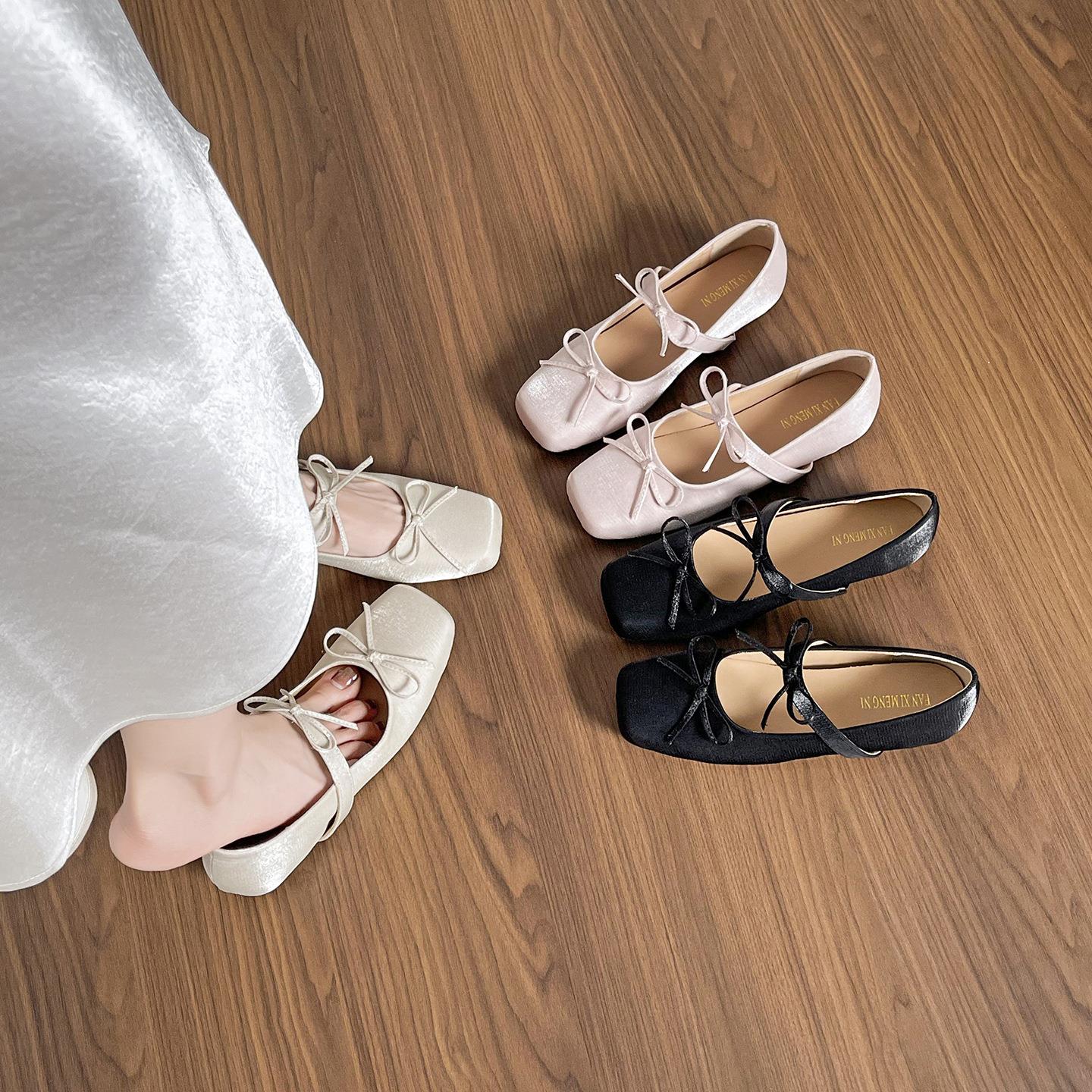 玛丽珍法式内增高芭蕾舞包头半拖鞋女外穿结一字带穆勒鞋单鞋