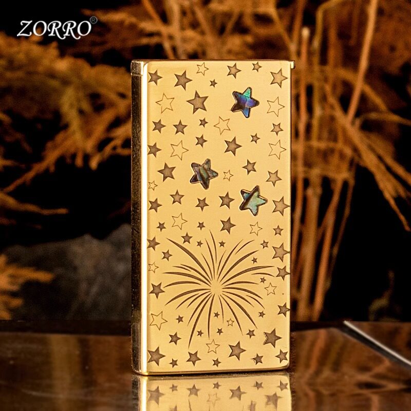 网红佐罗升降机Z753煤油打火机纯铜精雕创意五角星彩贝限量版