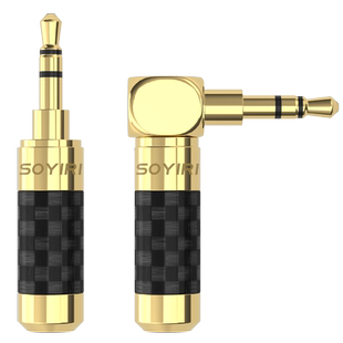 SOYIRI 纯铜镀金3.5mm立体声三节四节级耳机音频线插头 3.5AUX车载耳机线麦克风DIY弯头90度维修焊接连接插头