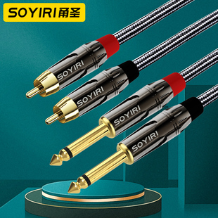 SOYIRI 双莲花rca转双6.35mm大二芯声卡调音台连接功放音响效果器trs接口音频连接线 铜芯6.5转莲花音频线