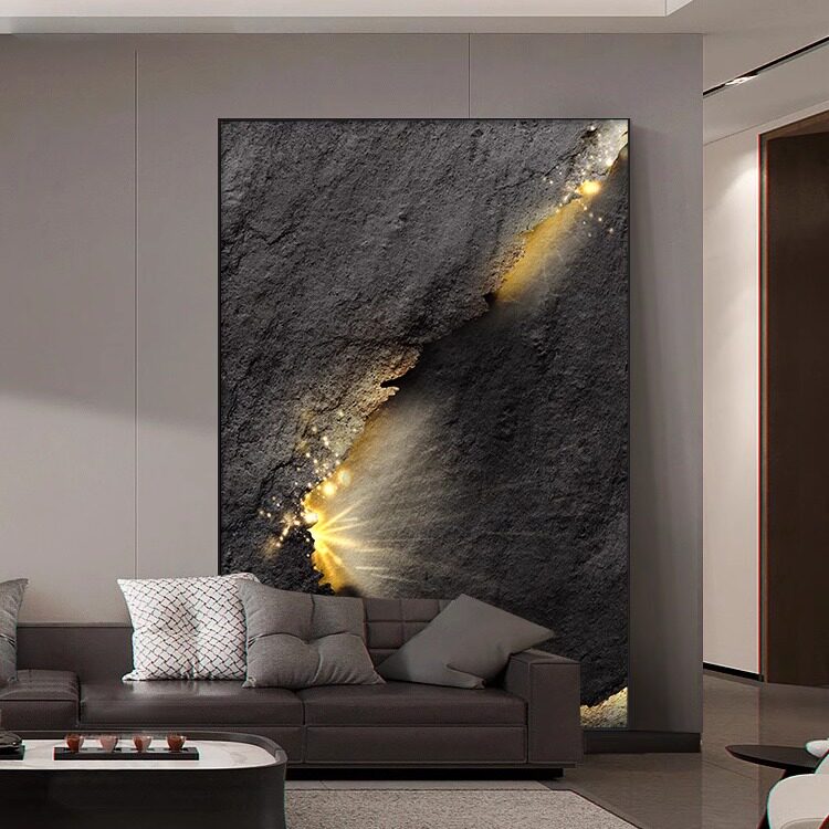 现代轻奢客厅落地画抽象艺术沙发背景墙装饰画黑色大尺寸玄关挂画