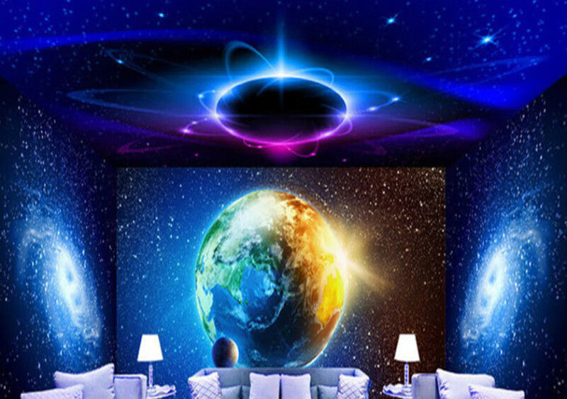 新品3d立体梦幻太空宇宙ktv主题卧室夜空银河墙纸三d壁纸下单备注