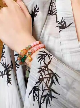 新中式竹节竹叶葫芦天然石手链气质百搭时尚手串小众高级感手饰女
