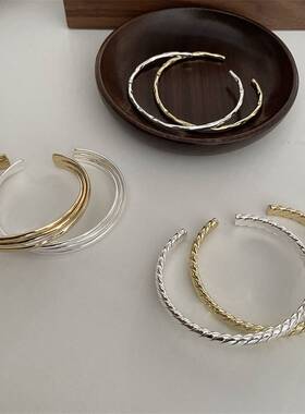 高级感麻花麦穗金属手镯女小众设计复古个性简约气质百搭手饰时尚