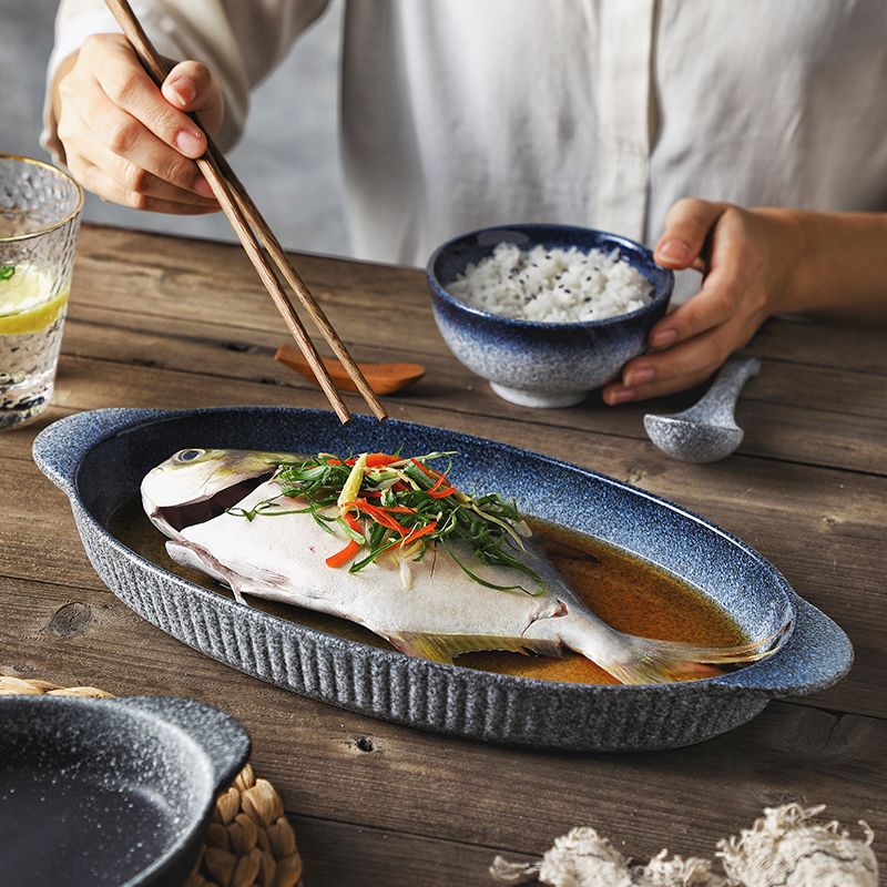 鱼盘12英寸新款网红釉下彩