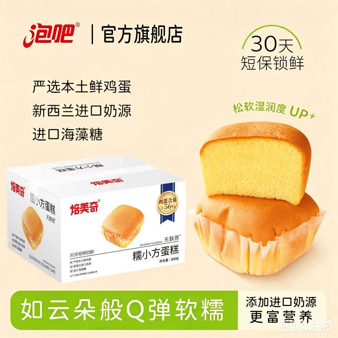 焙美奇头等舱糯小方蛋糕新鲜健康无麸质奶香绵密精选鸡蛋糕糕点
