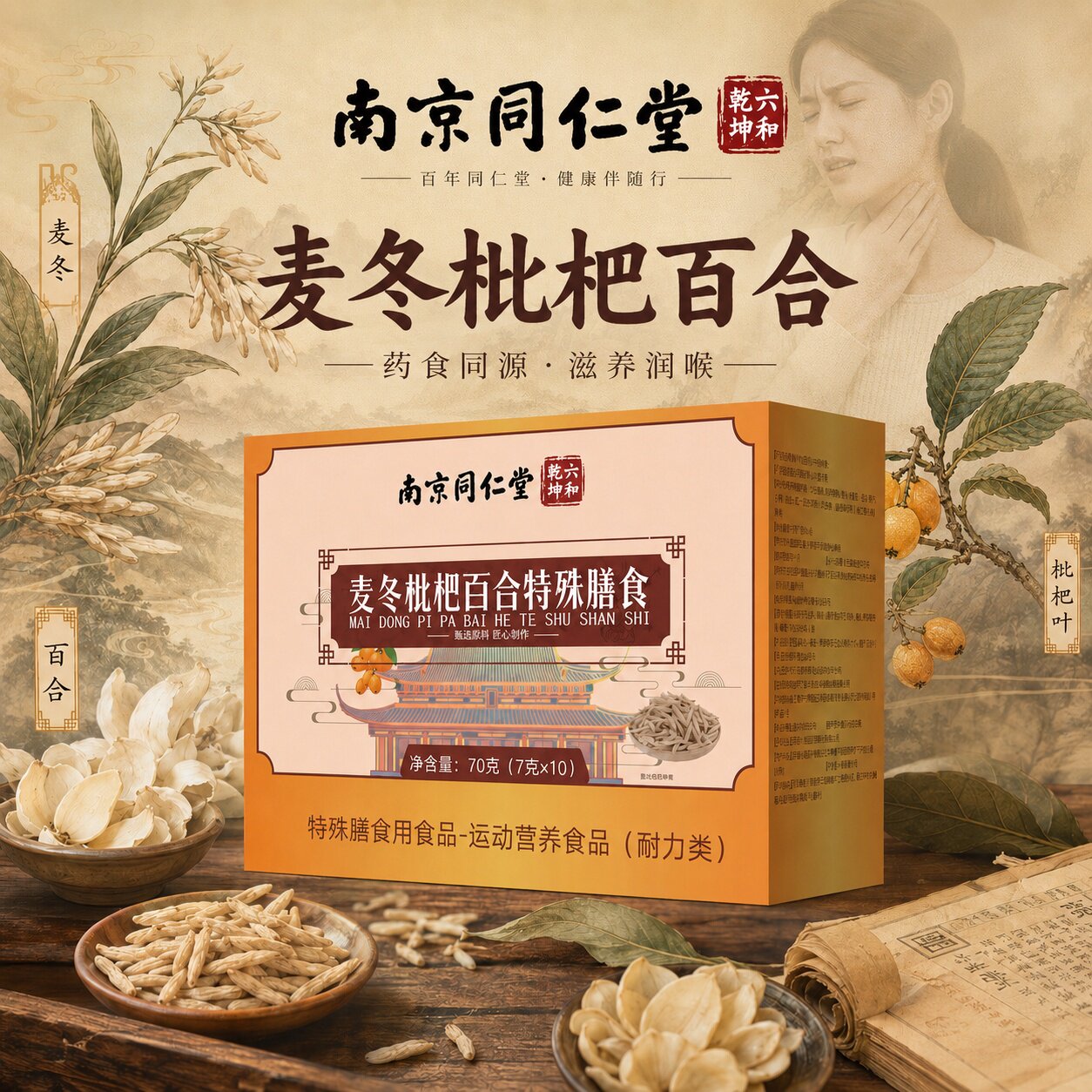 【官方正】品南京同仁堂六和干坤麦冬枇杷百合颗粒植物萃取药房zz