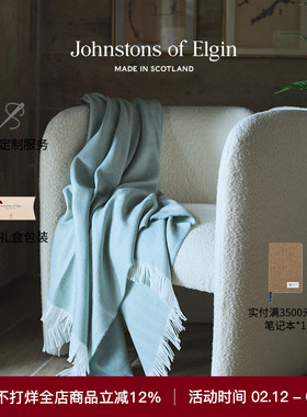 Johnstons of Elgin淡绿色人字纹美利奴羊毛家居毯 高级定制