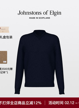 Johnstons of Elgin秋冬经典男士纯色V领羊绒衫长袖套衫