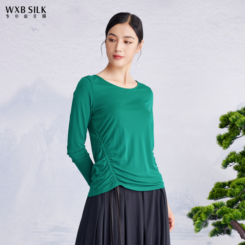 韦小宝秋冬款桑蚕丝圆领长袖真丝上装微弹针织打底衫2231104027