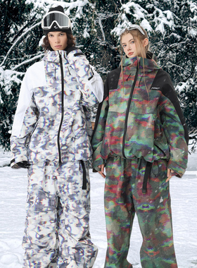 POMT新款宽松风格迷彩滑雪服2L男女通用防寒透湿防风保暖潮流